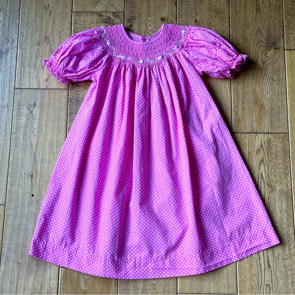 Mom & Me Pink Polka Dot Smocked Bishop Dress with Pearls size 18 Months